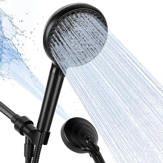 Filtered Shower Head with Handheld, 8+2 Modes High Pressure with Multi-Stage Filter Beads for Hard Water - Gentle on Skin & Hair, Long Stainless Steel Hose, Overhead Brackets, G1/2 Universal (Black)