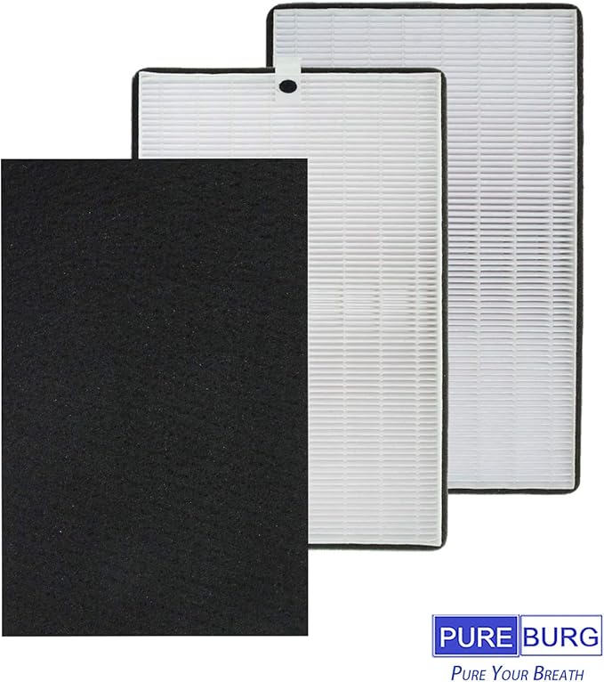 PUREBURG Type A2 Replacement 2 HEPA Filter + 8 Carbon Pre-Filters Compatible with Filtrete (3M) Room Air Purifiers FAP-C02-A2, FAP-C03-A2, FAP-T03-A2, Part # 1150101, Filter A2, 2-Pack