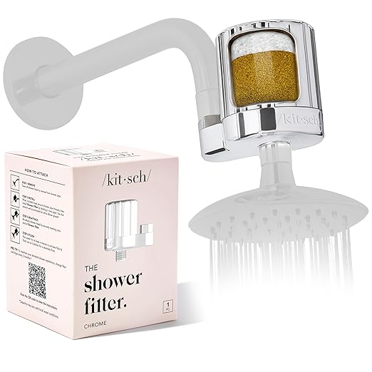 Kitsch Shower Head Filter For Hard Water – Water Softener & Removes Heavy Metals – Shower Filter for Softer Skin & Hair, Bathroom Accessories - Chrome