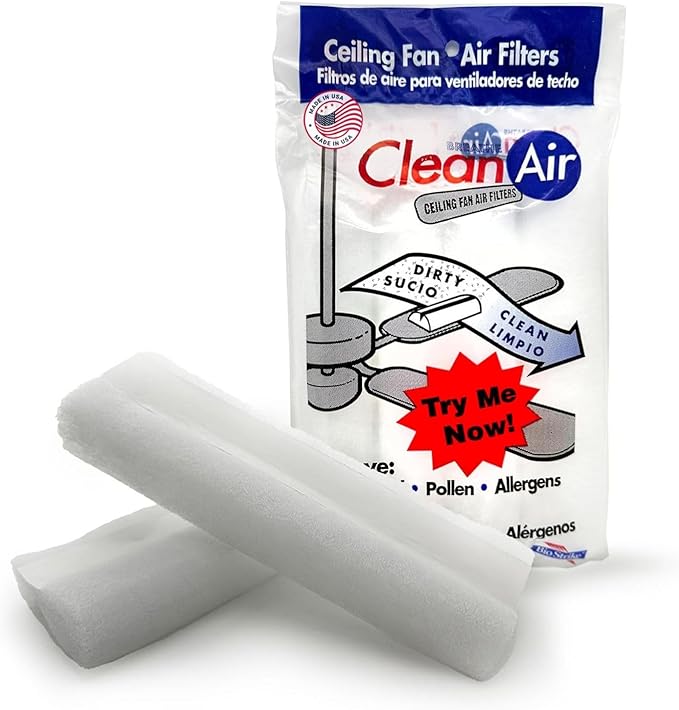 BioStrike Ceiling Fan Air Filters for Blades - Dust & Allergen Catcher - Peel & Stick, Universal Fit - Fan Blade Filter Air Purifier Pads - Made in USA - 1 Pack (Includes 2 Filters)