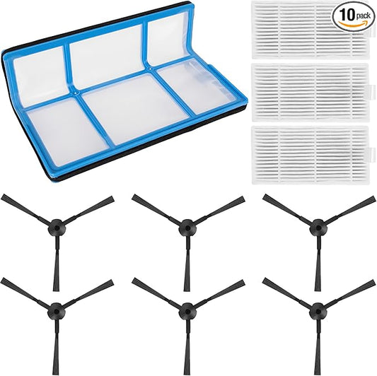 BlueStars Ultra-Durable Replacement Accessories Parts Kit For ILIFE V3 V3s V5s V5s pro Robot Vacuum Cleaner | 1 Primary Filter 3 HEPA Filters 6 Side Brushes
