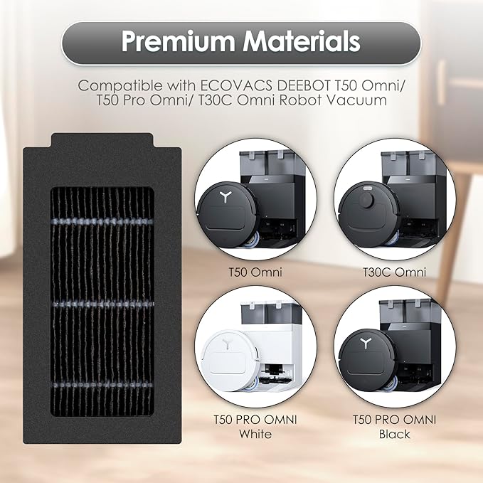 (5 Pack) T50 Pro Omni Replacement HEPA Filters for ECOVACS DEEBOT T50 Pro Omni/ T50 Omni/ T30C/ T30C Omni Robot Vacuum Filter, Upright Canister Filter, Accessories Kit (NOT FOR T50 Max Pro Omni)