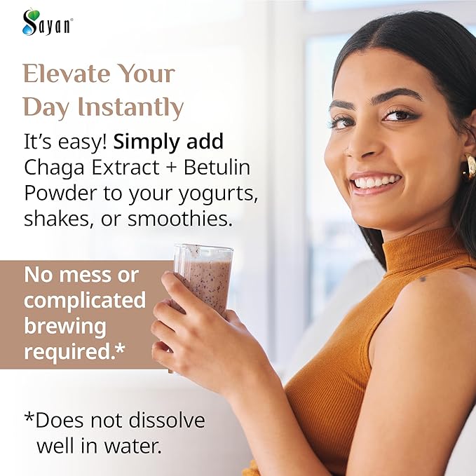 Sayan Siberian Chaga Mushroom Extract with Betulin Powder (4 oz) – Organic Antioxidant Blend – Support Immune System & Regulate Body Functions, Energy, Clarity, Wellness – Mix with Yogurt or Smoothies