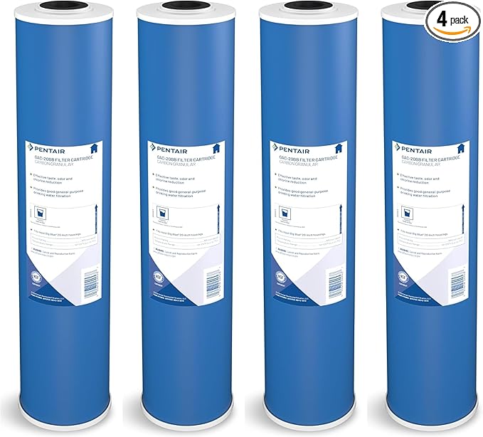 Pentair Pentek GAC-20BB Big Blue Carbon Water Filter, 20-Inch, Heavy Duty Granular Activated Carbon (GAC) Replacement Cartridge, 20" x 4.5", Pack of 4