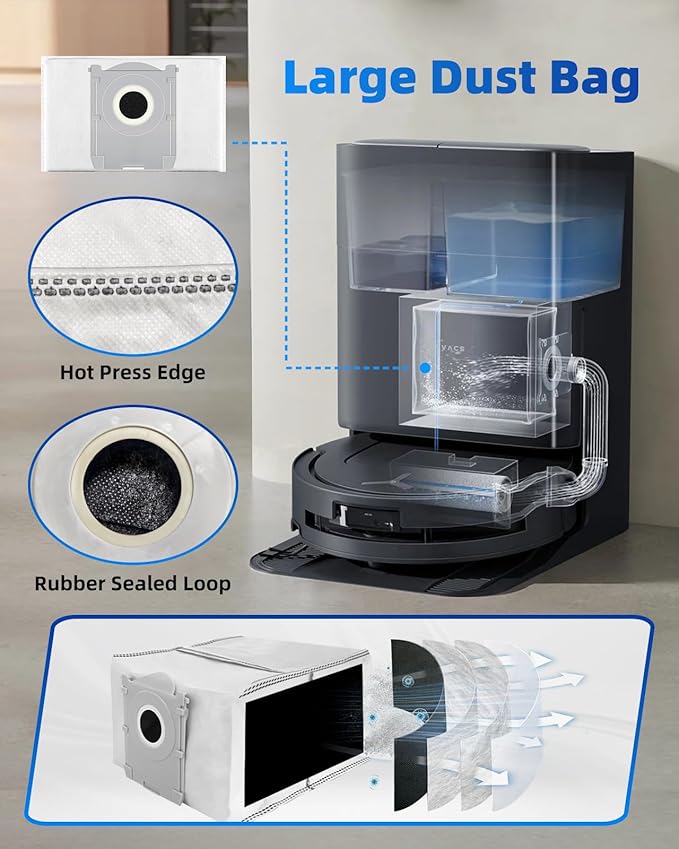 21 Pcs Replacement Parts Kit Compatible with ECOVACS DEEBOT T80 Omni Robot Vacuum - Accessory Set with 1 Main Brush, 3 Mop Brush Rollers, 4 Filters, 6 Dust Bags, 6 Side Brushes, 1 Cleaning Brush