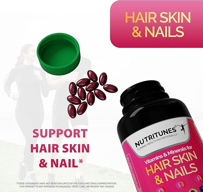 Hair Skin and Nail Vitamins–Biotin & Collagen Formula with B Vitamins, Zinc & Selenium – Promotes Hair Strength, Skin Hydration & Nail Health – 120 Softgels