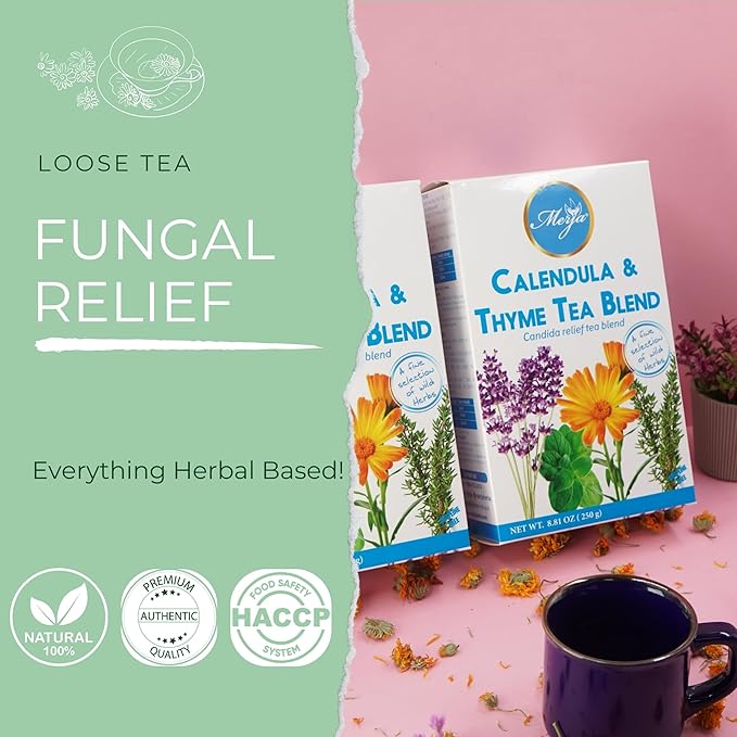 Merja Herbs Calendula & Thyme Tea [250g] 100% Natural for Fungal Cleanse & Body Detox | Decaf Viral Relief | Herbal Teas & Beverages