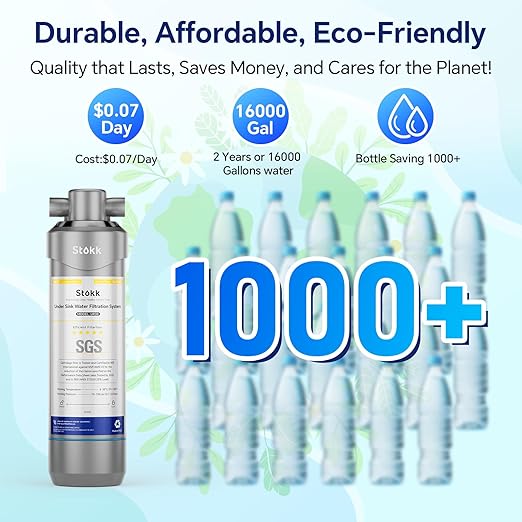 Stokk UR30 Under Sink Water Filter, Reduces Chlorine Bad Taste & Odor, 16000 Gallons Under Counter Water Filter Direct Connect to Kitchen Faucet, NSF/ANSI 42&372