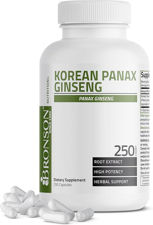 Bronson Korean Panax Ginseng Supports Energy, Endurance & Vitality + Memory and Mental Performance, 250 Capsules