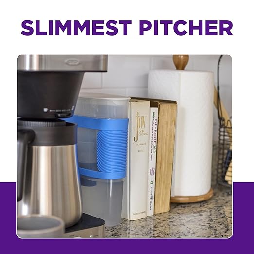 PUR Water Filter Pitcher Slim Design 8 Cup Capacity with 1 Filter, Dishwasher Safe, Faster Filtration, Water Purifier for Cleaner, Great Tasting Water, Ideal for Compact Space, Dorm Room, Violet