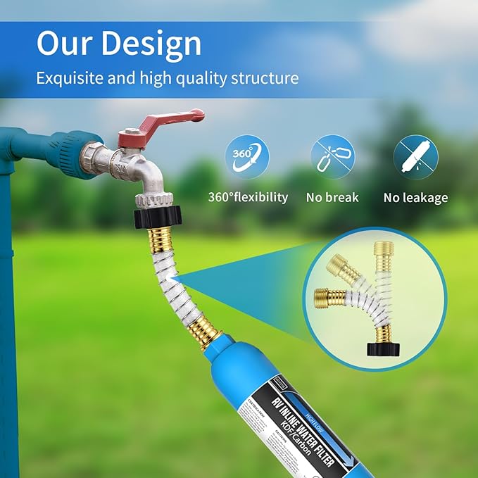 Lifefilter RV Inline Marine Water Filter, Reduces Chlorine, Bad Taste, Odor for RVs,NSF Certified with Flexible Hose Protector (Pack of 3)