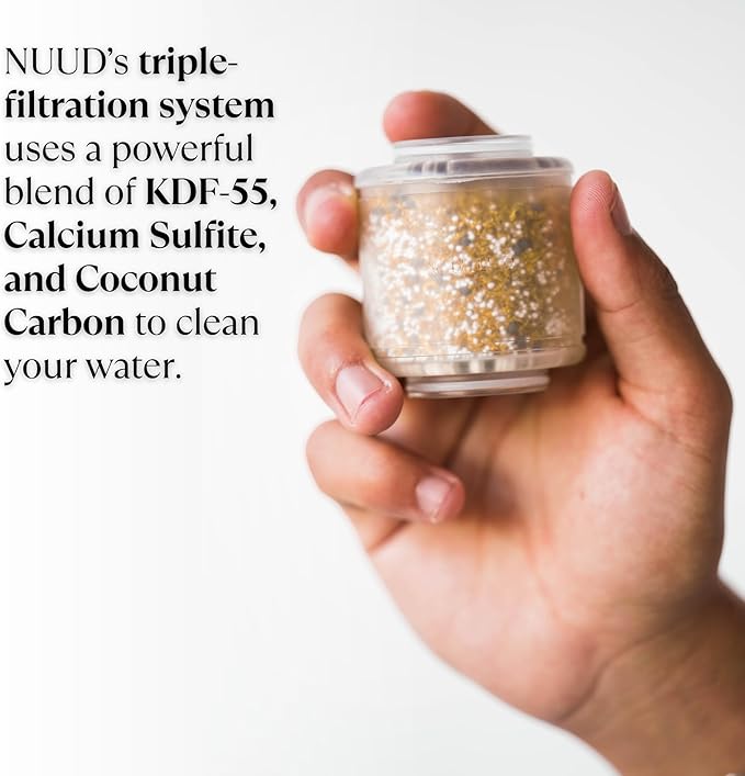 NUUD Filtered Shower Head | Removes Chlorine, Heavy Metals + Contaminants for Healthier Scalp, Skin & Hair | Protects Hair & Soothes Dry Skin | High Pressure Shower Head Filter | Chrome