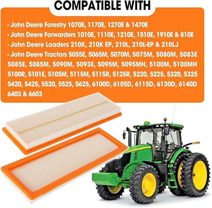2Pack Cabin Air Filter Replacement for John Deere Tractor 5525 5320 5325 5420 5425 5525 5725 6110D 6115D 6140D 6603 Replaces RE198488 PA30086 WP10160 RE73220