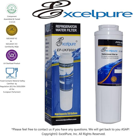 UKF8001 Replacement for Whirlpool FILTER 4, EDR4RXD1, 4396395, WRX735SDBM00, RWF0900A, EFF-6007A, MFI2568AES, MFI2569VEM, RFC0900A, WF295, PURICLEAN II, Refrigerator Water Filter, 1PACK
