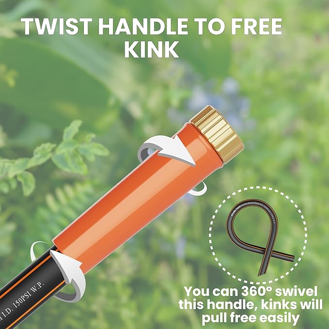 Giraffe Tools Garden Hose 25ft x 3/4", Heavy Duty Water Hose, Flexible, Hybrid Lightweight Hose with Swivel Handle, Male to Female Fittings, Burst 600 PSI