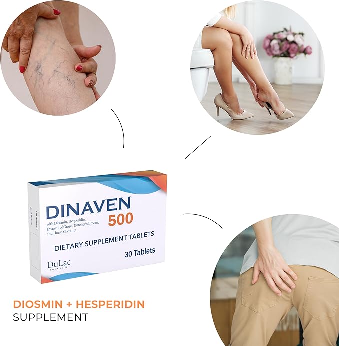 Dulàc - Dinaven 500, Diosmin Hesperidin 500mg Dietary Supplement 30 Tablets, Enriched with Butcher's Broom, Horse Chestnut Extract and Grape Seed Extract, Made in Italy