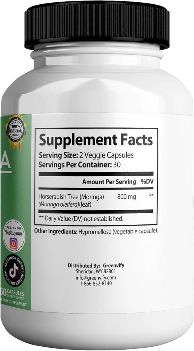 Modern Remedies Pure Moringa Max Leaf Powder Supplement, 800mg, 60 Capsules, Extra Strength for Mood, Sleep and Joint Support, Gluten Free (5)