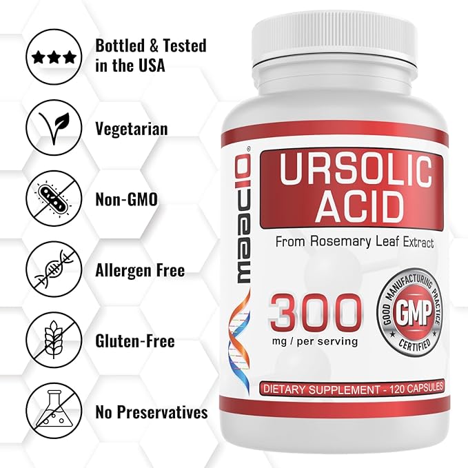 MAAC10 Ursolic Acid 300mg - Sourced from Rosemary Extract, AMPK & Sirtuin Activator - Third-Party Lab Tested