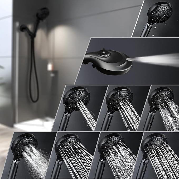Handheld Shower Head with Filter: 9 Spray Settings High Pressure Shower Head with ON/OFF Pause Switch, 15 Stage Water Softener Filter for Hard Water Remove Chlorine and Harmful Substances