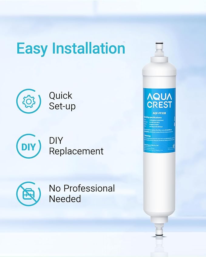 AQUACREST GXRTQR Inline Water Filter, NSF Certified, Compatible with GE GXRTQR, GXRTQ System, Reduces Chlorine, Fluoride, Limescale and More, For Refrigerator, IceMaker, RVs (2 Filters)