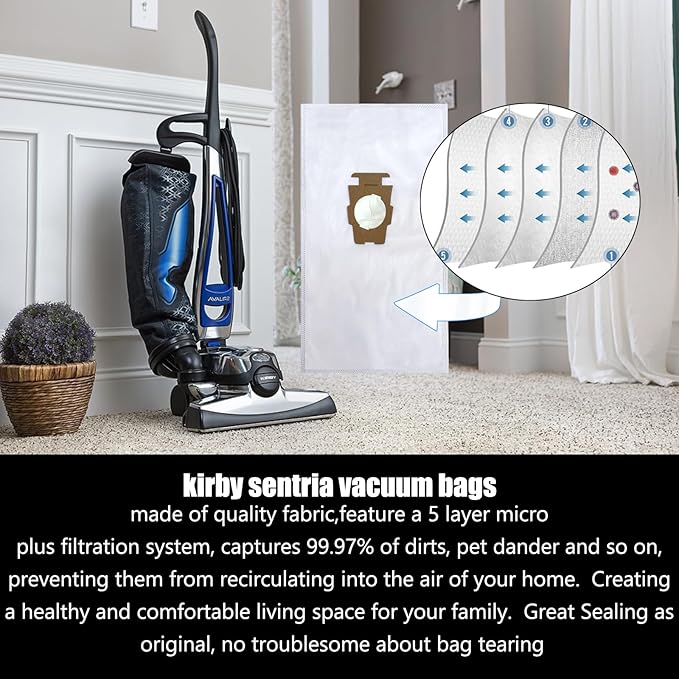 16 Pack 204814 Micron Magic HEPA Filter Plus Bags fit for kirby Part 205811 204814 204811 Universal Cloth Bags and All Kir-by Sentria Vacuum G Series, Avalir Models