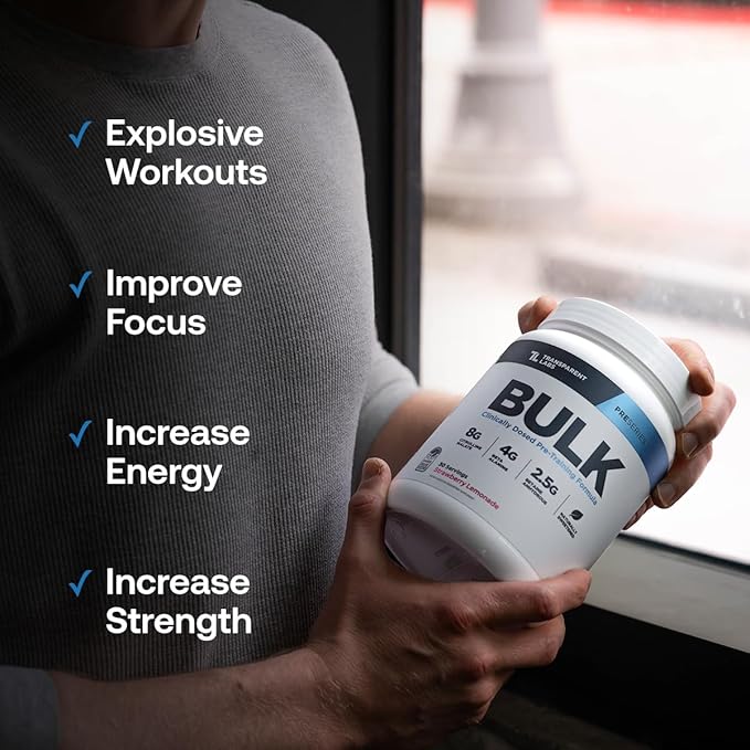 Transparent Labs Bulk Pre Workout Powder - Naturally Sweetened Advanced Pre-Workout Formula for Muscle Building and Strength - 30 Servings, Peach Mango