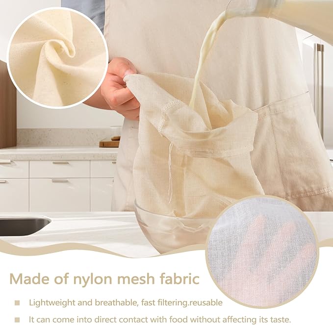 12 Pieces Milk Nut Bag Strainer 7" x 11", Reusable Cheese Cloth Bag for Straining Fruit Juice, Fine Mesh Food Cloth Strainer Filter for Cream Cold Brew Coffee Butter Yogurt Tea Tofu (20x30cm)