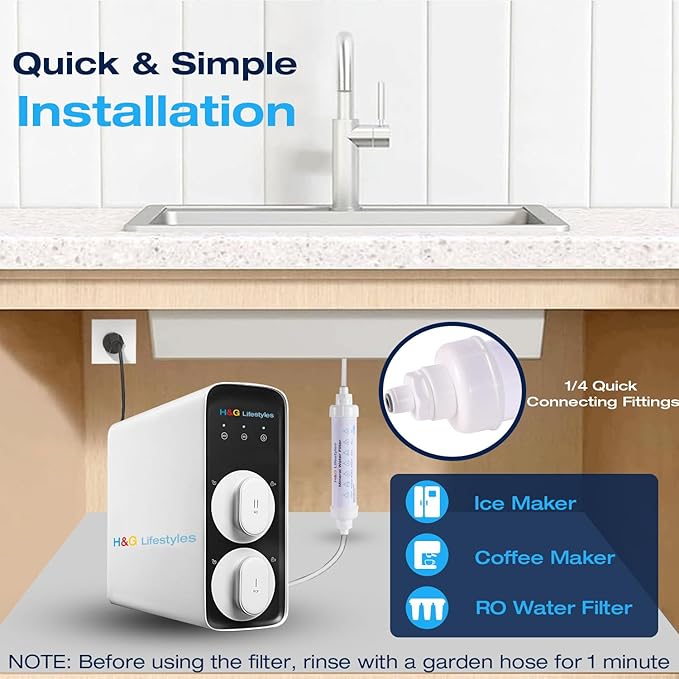 H&G Lifestyles Remineralization Filter,Water Remineralizer for Reverse Osmosis, Mineral Water Filter with 1/4" Quick Connect Thread, Restore Essential Minerals for RO Water System,1,500 Gallons