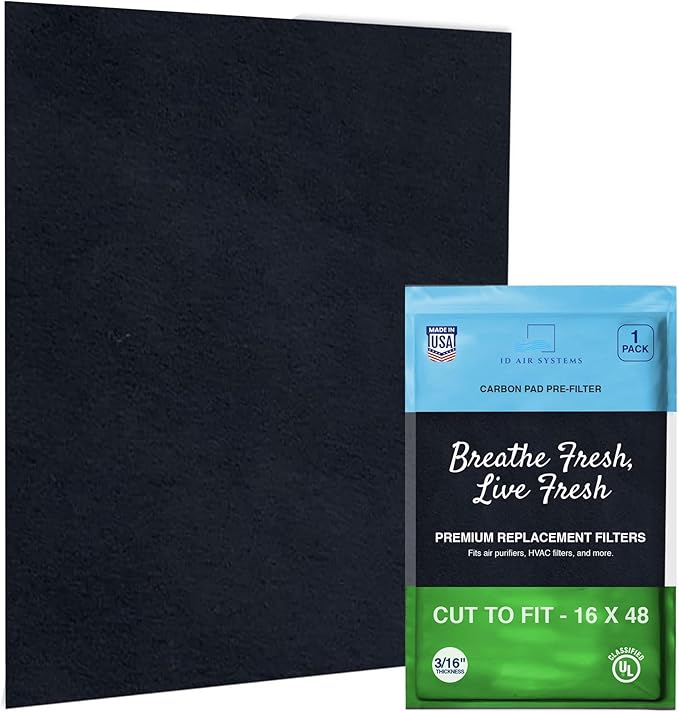 Cut To Fit Air Filter - Carbon Pad Pre Filter forAir Purifiers, AC, Furnace, Trash Cans and Dust, 1/6" thick, 16" x 48" Sheets - 1 Pack