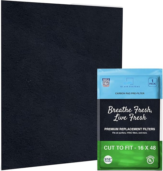 Cut To Fit Air Filter - Carbon Pad Pre Filter forAir Purifiers, AC, Furnace, Trash Cans and Dust, 1/6" thick, 16" x 48" Sheets - 1 Pack