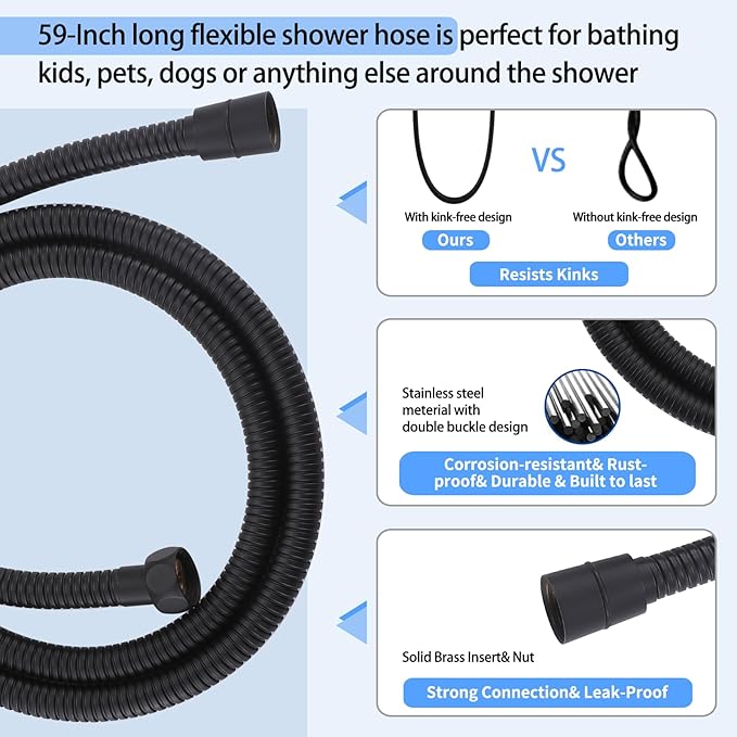 Weshi Shower Slide Bar Handheld Shower Head with Hose, Bathroom Shower faucet with Handle Spray, High Pressure Shower Slide Bar Set Height Adjustable with 59 Inch Stainless Steel Hose Matte Black