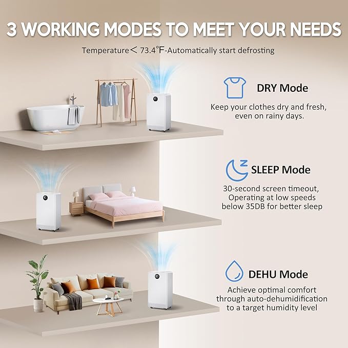 2500 Sq.Ft Dehumidifiers for Home, Dehumidifier for Basement with Drain Hose Max 34 Pints，Dehumidifier for Bedroom, Bathroom，Intelligent Humidity Control, 24H Timer, 3 Modes, Child Lock, Auto Defrost