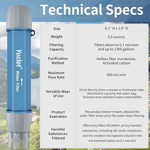 5 Pack Personal Water Filter Straw for Drinking Survival, 0.1-Micron Portable Water Purifier Straw Filters for Camping, Hiking, Travel, Backpacking & Emergency Preparedness