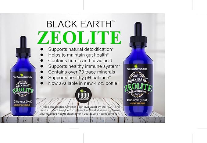 Black Earth Zeolite with Humic Fulvic Acids Trace Minerals for Adults and Kids for Detox, Gut Health and Immune Support - 2oz Liquid Drops Supplement
