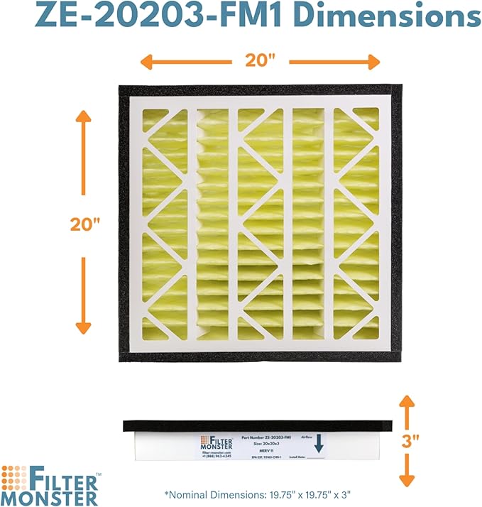 Filter-Monster - Replacement HEPA Filter Bundle - Compatible with Zephyr VGF Series 20x20x3 Whole Home Return Air Grille Filter, 2 Filter Replacement Bundle