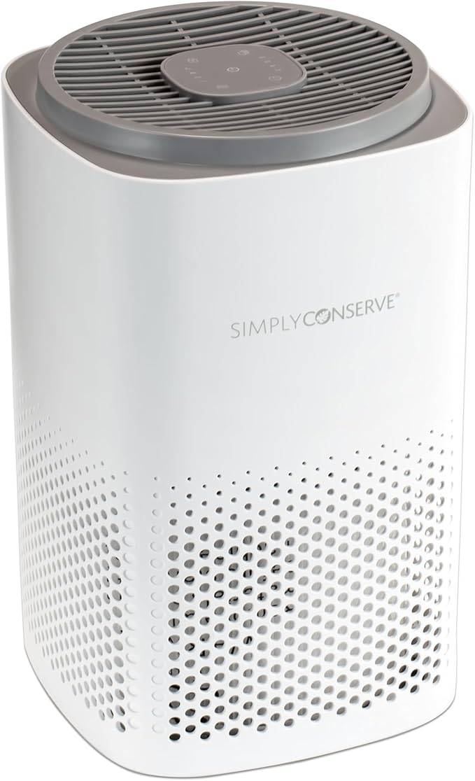 Simply Conserve Energy Star Tabletop HEPA Air Purifier for Home Cleans 6,960 ft3 per hour, True HEPA - 13 Filter, in White with Energy Saving Controls
