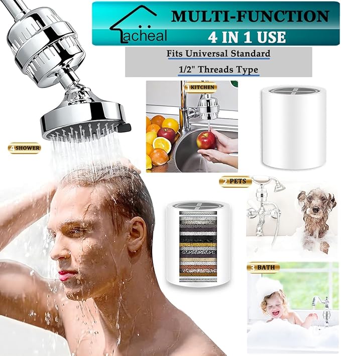 20-Stage Shower Head Filter-Shower Head Filter for Hard Water, with 2 Replaceable Filter Cartridges, High Output Shower Water Filter for Removing Chlorine and fluoride-1PACK