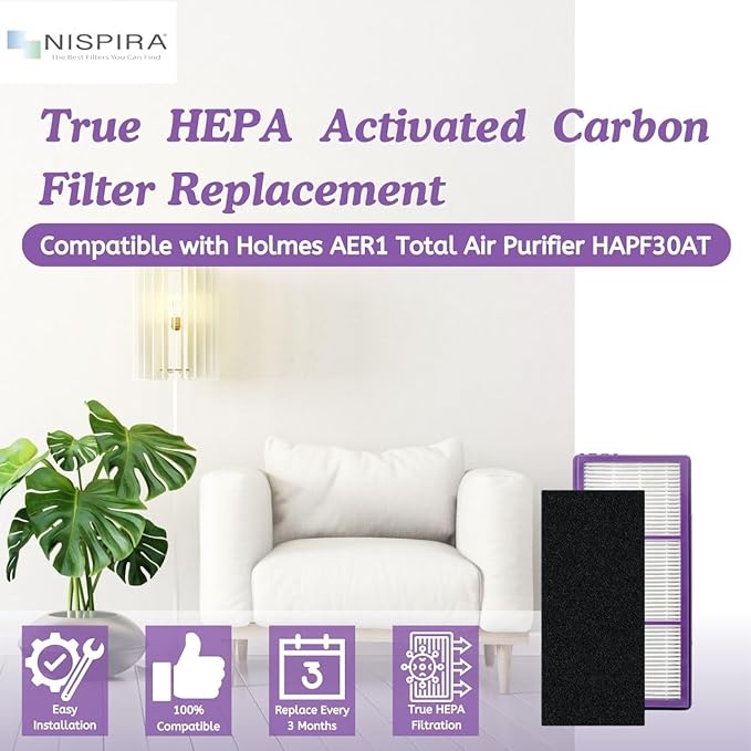 Nispira HAPF300AP AER1 Performance Plus Filters for Holmes HAPF30AT Air Purifier HAP242-NUC HAPF300AP-U4 4 HEPA Replacement 4 Carbon Pre Filter Replacement