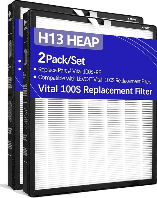 2 Pack Vital 100S Replacement Air Filter for LEVOIT Vital 100S & 100S-P Air Purifiers, 3-in-1 H13 True HEPA & Activated Carbon Filter, Compatible with Vital 100S-RF Models