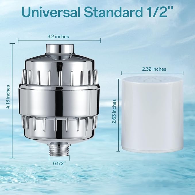 20 Stage Shower Filter for Hard Water, Remove Chlorine Heavy Metals and other Impurities, Improve Skin Hair, Fit Most Handheld Showerhead Fixed Rainfall (Chrome Polished)