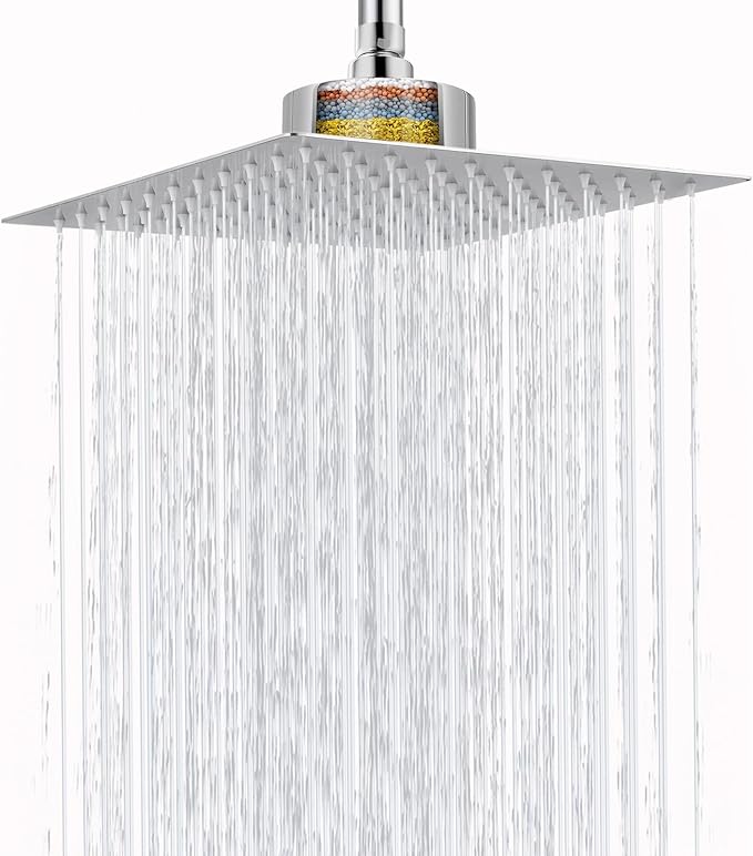 High Pressure Rain Shower Head with Filtered - 10" All Metal Square Showerhead Filter for Remove Chlorine and Harmful Substances, Chrome