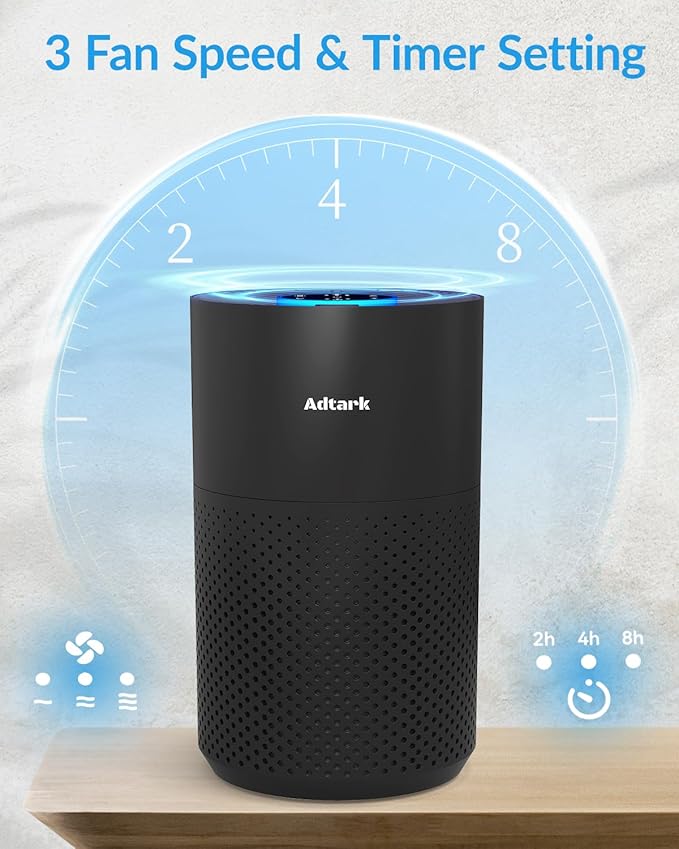 2 Pack Air Purifiers for Home Bedroom, ADTARK Air Cleaner with H14 True HEPA 3-in-1 Filter, Sleep Mode & Aroma Function, 3 Light Modes, Room Air Purifier with 3 Timer for Office, Dorm, Hotel (Black)