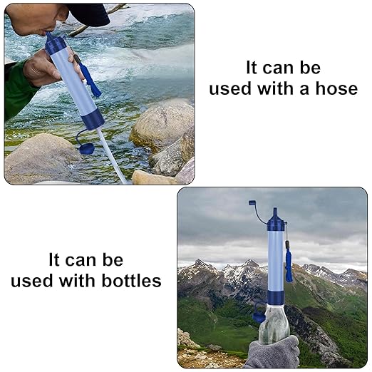 Water Filter Camping, Personal Backpacking Water Filter Straw Portable for Hiking Travels (Light Blue)