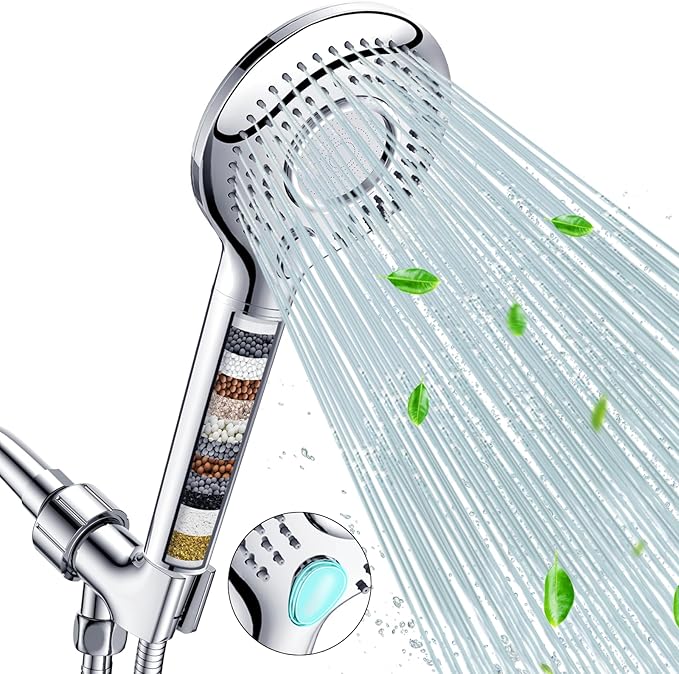 FEELSO Filtered Shower Head with Handheld, High Pressure 3 Spray Mode Showerhead with 60" Hose, Bracket and 15 Stage Water Softener Filters for Hard Water Remove Chlorine and Harmful Substance