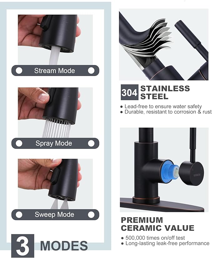 Kitchen Faucet and Water Filter Faucet Combo, WOWOW Stainless Steel Kitchen Sink Faucet with Drinking Water Faucet for Reverse Osmosis or Water Filtration System, Oil-Rubbed Bronze