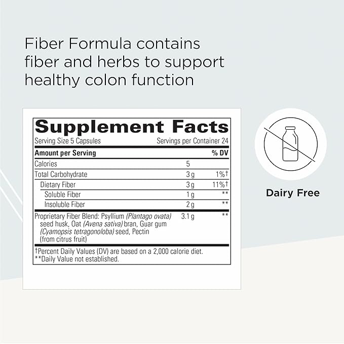 Integrative Therapeutics Fiber Formula - Colon Support Supplement for Healthy Digestion* - Good Source of Dietary Fiber for Gut Health Support* - Dairy-Free & Vegan - 120 Capsules (24 Servings)