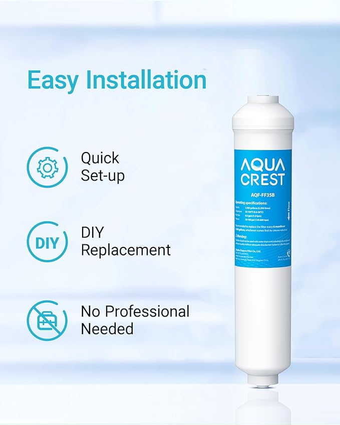 AQUA CREST GXRTDR Inline Water Filter, Replacement for GE® GXRTDR, Samsung DA29-10105J, Culligan IC-100A， Whirlpool WHKF-IMTO, Reduces Chlorine, Fluoride