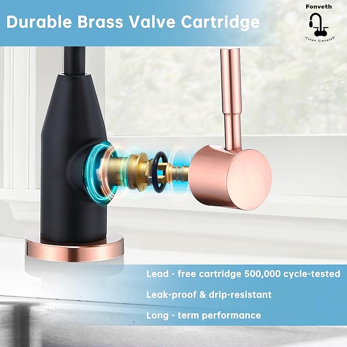 Drinking Water Faucet, Black and Red Copper RO Faucet Stainless Steel for Under Sink Water Filter System Reverse Osmosis Non-Air Gap for Kitchen