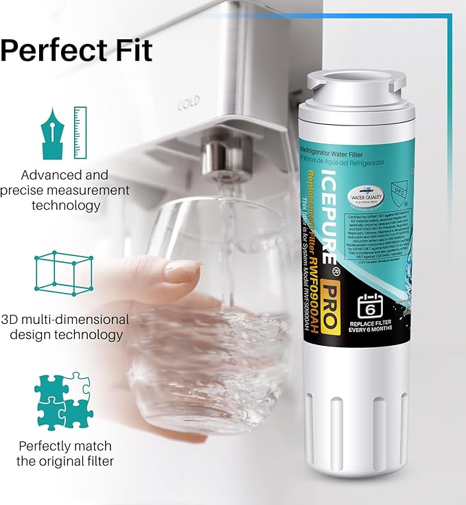 ICEPURE PRO UKF8001 NSF/ANSI 53&42 Certified Replacement Everydrop EDR4RXD1, Filter 4, Maytag UKF8001AXX UKF8001P, Whirlpool 4396395 WF-UKF8001 FMM-2 MPF15090 SGF-M9 Refrigerator Water Filter 3PACK