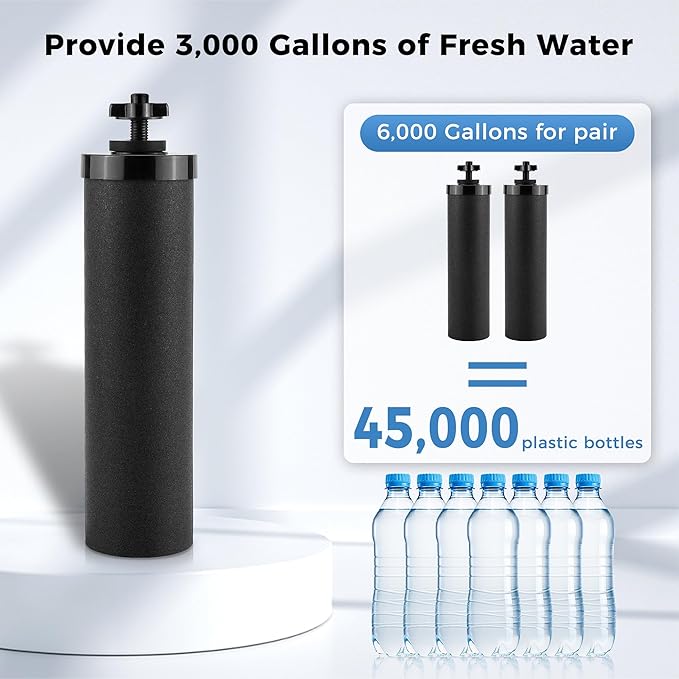 Activated Carbon Water Filter with UF Membrane Compatible with Berkey® BB9-2 Black Filters Black Purification Elements fit for Gravity Water Filter System for Home,Travel and Outdoors by Fetechmate